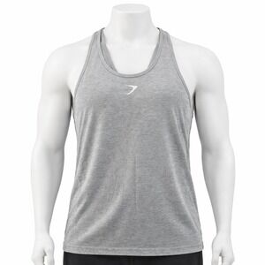 Gymshark Mens Racerback Tank Top Heather Gray Athletic Gym Shark Logo Size M